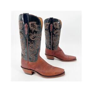 Lucchese Women’s 7 Black & Cognac Lizard Print Snip Toe Western Cowgirl Boots